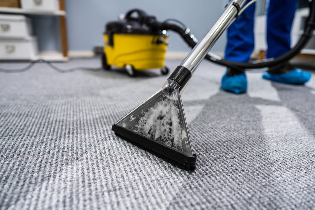 Personne nettoyant un tapis avec un aspirateur